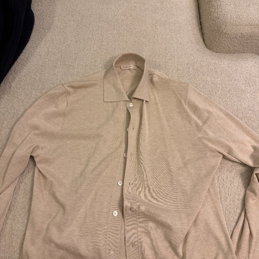 Suitsupply Beige Cotton Silk Knit Polo Snap Buttons Sz L
